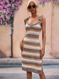 Striped Tie Shoulder Split Cover Up Dress - Trendsi - Flyclothing LLC