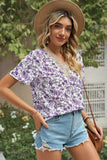 Floral V-Neck Short Sleeve T-Shirt - Trendsi - Flyclothing LLC
