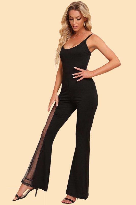 Spliced Mesh Spaghetti Strap Jumpsuit - Trendsi - Flyclothing LLC