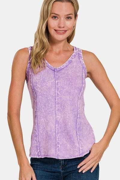 Zenana Exposed Seam V-Neck Wide Strap Tank - Trendsi - Flyclothing LLC