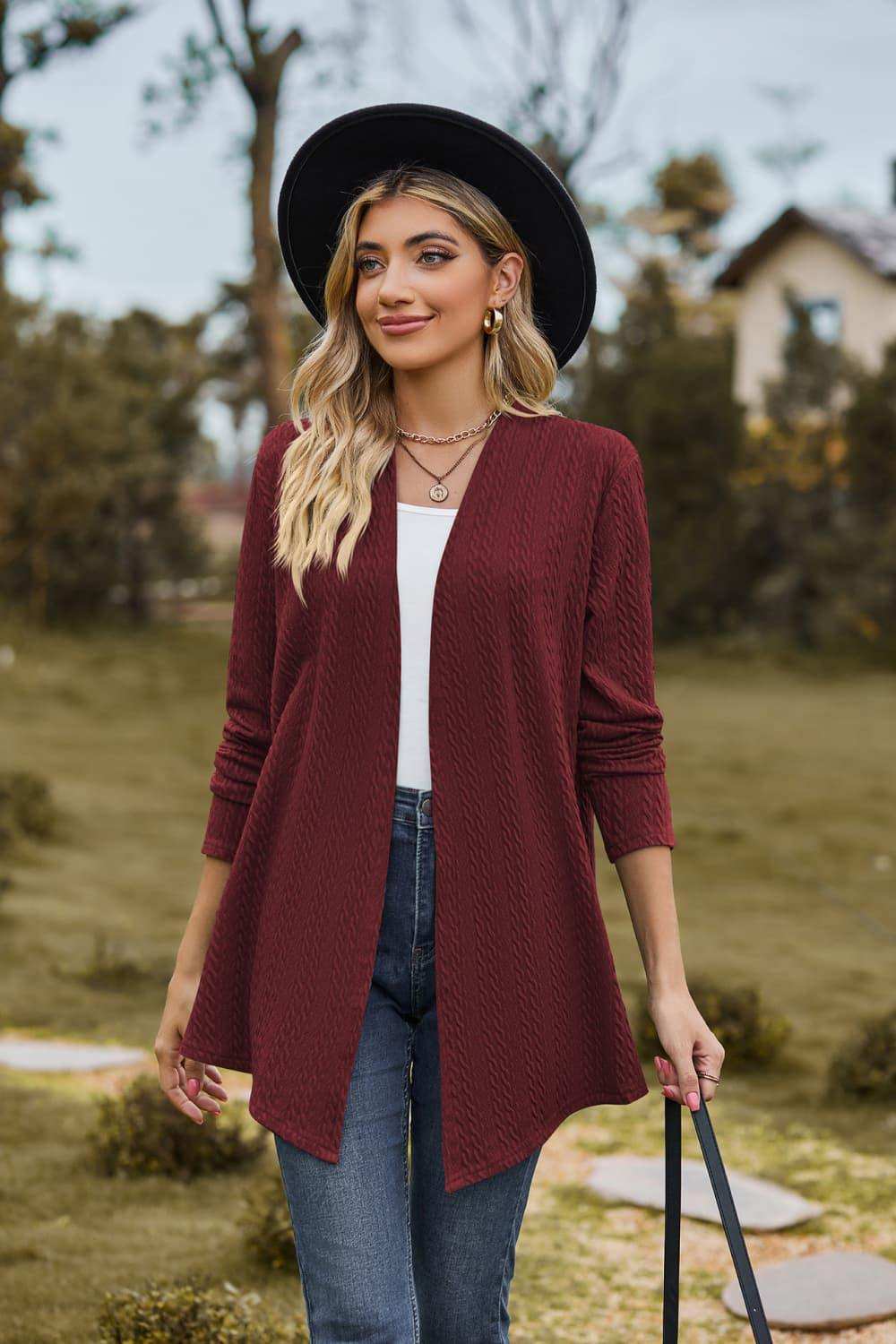 Open Front Long Sleeve Cardigan - Trendsi - Flyclothing LLC