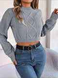 Cable-Knit Round Neck Cropped Sweater - Trendsi - Flyclothing LLC