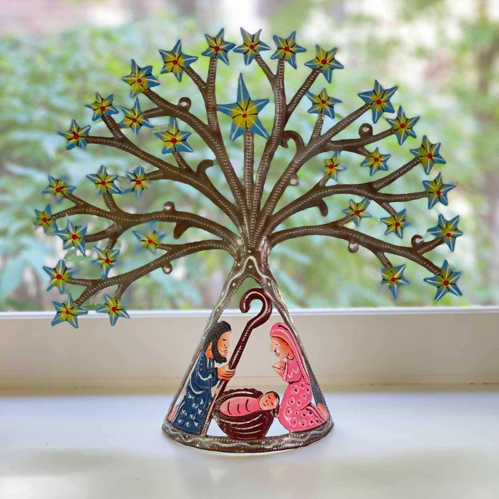 Haitian Metal Drum Tabletop Nativity with Shooting Blue Stars - Haitian Artisans - Flyclothing LLC