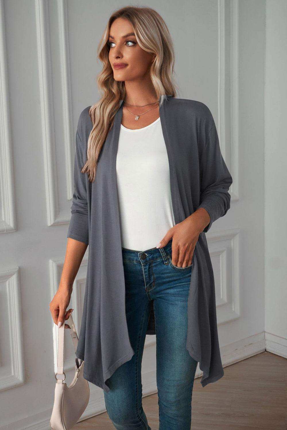 Open Front Long Sleeve Cardigan - Trendsi - Flyclothing LLC