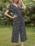 Printed V-Neck Short Sleeve Jumpsuit - Trendsi - Flyclothing LLC