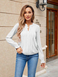 Pleated Notched Neck Flounce Sleeve Blouse - Trendsi - Flyclothing LLC