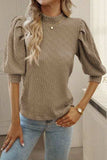 Textured Mock Neck Lantern Sleeve Blouse - Trendsi - Flyclothing LLC