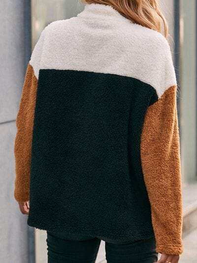 Color Block Quarter Zip Dropped Shoulder Sweatshirt - Trendsi - Flyclothing LLC