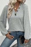 Decorative Button V-Neck Lantern Sleeve Blouse - Trendsi - Flyclothing LLC
