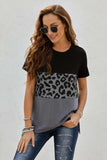 Leopard Print Color Block Short Sleeve T-Shirt - Trendsi - Flyclothing LLC