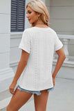 Eyelet V-Neck Short Sleeve T-Shirt - Trendsi - Flyclothing LLC