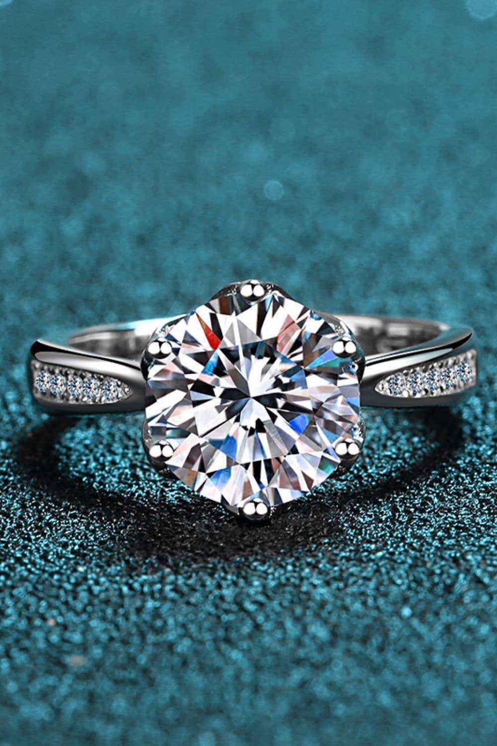 3 Carat Moissanite Rhodium-Plated Side Stone Ring - Trendsi - Flyclothing LLC