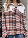 Plaid Collared Neck Drop Shoulder Jacket - Trendsi - Flyclothing LLC