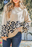 Round Neck Leopard Print Stitched Long-Sleeved Sweater - Trendsi - Flyclothing LLC