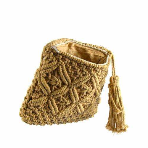 Macrame Clutch with Tassel, Tan - Beaurer Creations - Flyclothing LLC