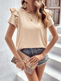 Ruffle Trim Short Sleeve Round Neck Blouse - Trendsi - Flyclothing LLC