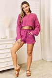 Basic Bae Buttoned Long Sleeve Top and Shorts Set - Trendsi - Flyclothing LLC
