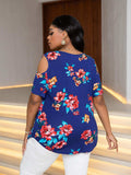 Plus Size Cold-Shoulder Round Neck Curved Hem Tee - Trendsi - Flyclothing LLC