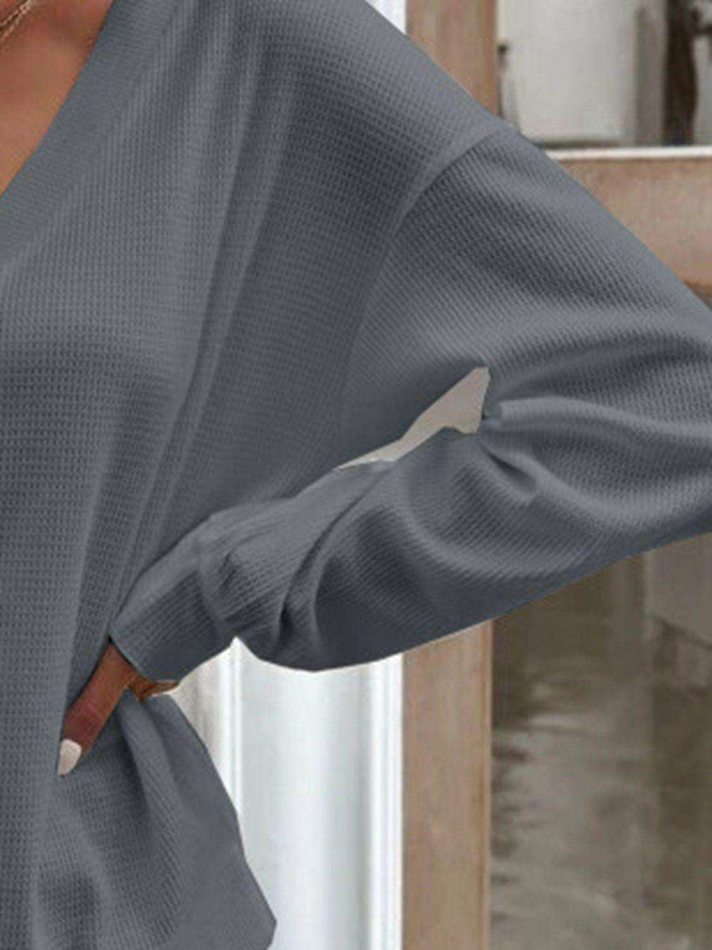 V-Neck Dropped Shoulder Blouse - Trendsi - Flyclothing LLC