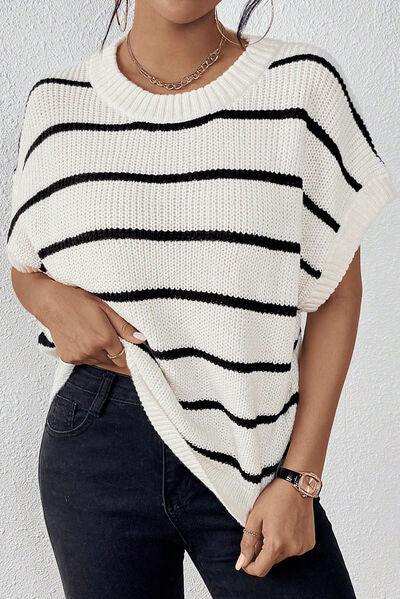 Striped Round Neck Sweater Vest - Trendsi - Flyclothing LLC