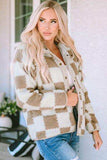 Checkered Snap Down Long Sleeve Jacket - Trendsi - Flyclothing LLC