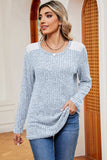 Eyelet Ribbed Round Neck Long Sleeve T-Shirt - Trendsi - Flyclothing LLC