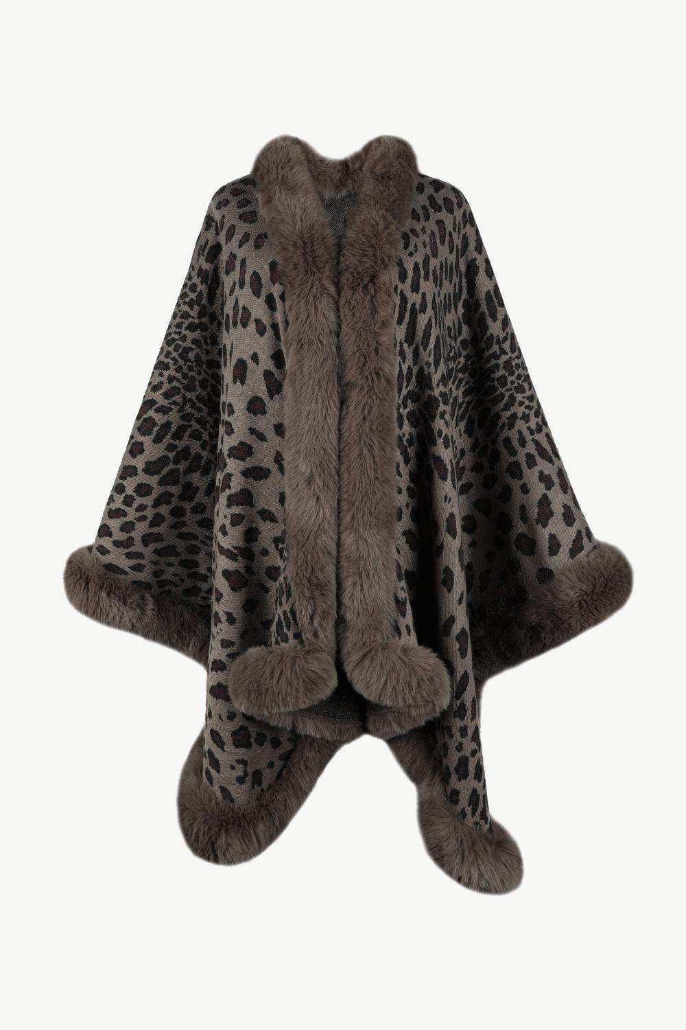 Leopard Open Front Poncho - Trendsi - Flyclothing LLC