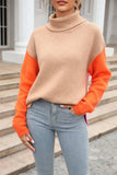 Color Block Turtleneck Slit Sweater - Trendsi - Flyclothing LLC