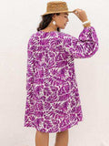 Plus Size Printed V-Neck Balloon Sleeve Mini Dress - Trendsi - Flyclothing LLC