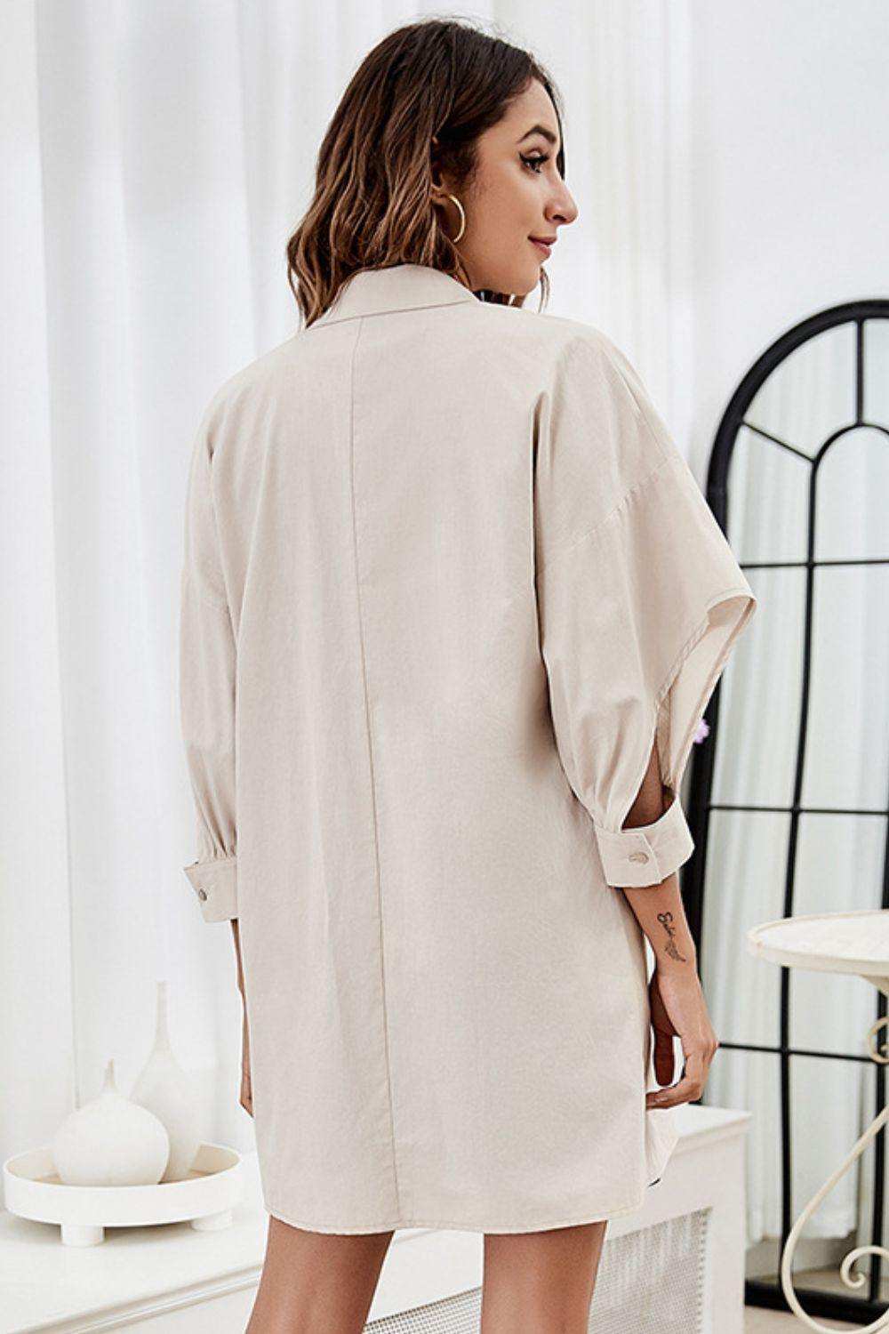 Tie Front Collared Neck Cutout Shacket - Trendsi - Flyclothing LLC