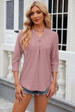 Eyelet Notched Knit Jacquard Top - Trendsi - Flyclothing LLC