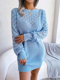 Openwork Boat Neck Sweater Dress - Trendsi - Flyclothing LLC