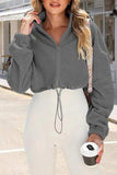 Drawstring Zip Up Dropped Shoulder Outerwear - Trendsi - Flyclothing LLC