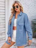 Pocketed Snap Down Dropped Shoulder Denim Shacket - Trendsi - Flyclothing LLC