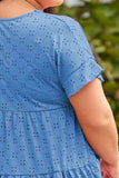 Plus Size Eyelet Round Neck Short Sleeve Blouse - Trendsi - Flyclothing LLC