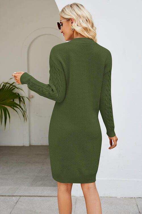 Cable-Knit Long Sleeve Sweater Dress - Trendsi - Flyclothing LLC
