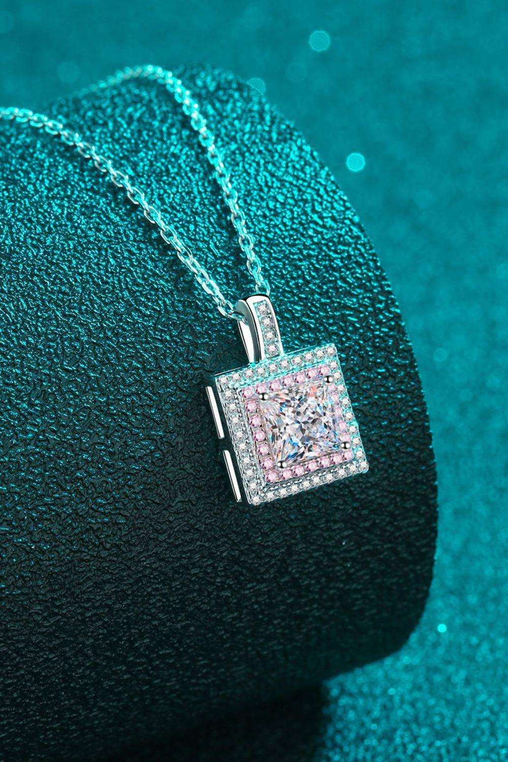 1 Carat Moissanite Square Pendant Chain Necklace - Trendsi - Flyclothing LLC