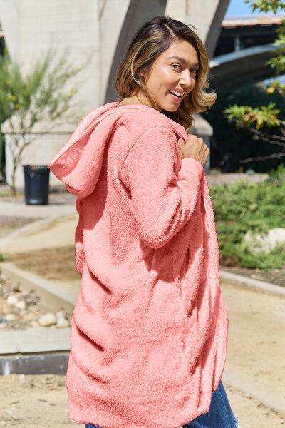 Double Take Full Size Open Front Long Sleeve Hooded Coat - Trendsi - Flyclothing LLC