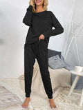 Round Neck Top and Drawstring Pants Lounge Set - Trendsi - Flyclothing LLC