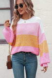 Round Neck Color Block Ribbed Pullover Sweater - Trendsi - Flyclothing LLC