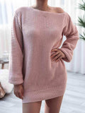 Rib-Knit Mini Sweater Dress - Trendsi - Flyclothing LLC