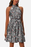 Printed Tie Waist Frill Trim Dress - Trendsi - Flyclothing LLC