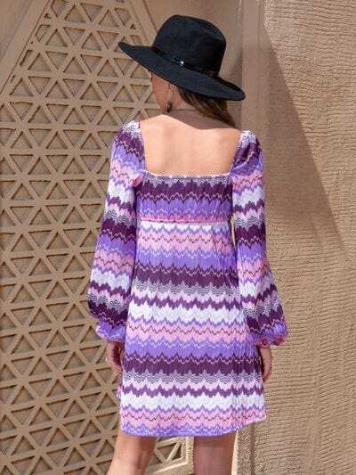 Printed Sweetheart Neck Balloon Sleeve Dress - Trendsi - Flyclothing LLC