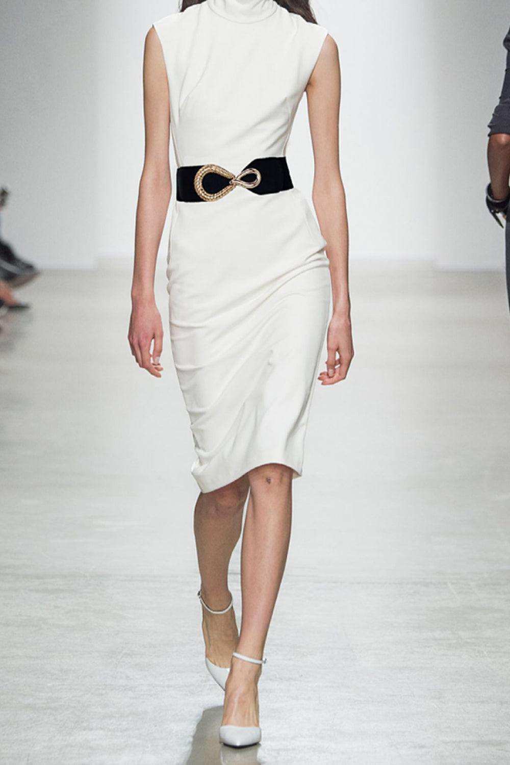 Ribbed Alloy Buckle Elastic Belt - Trendsi - Flyclothing LLC