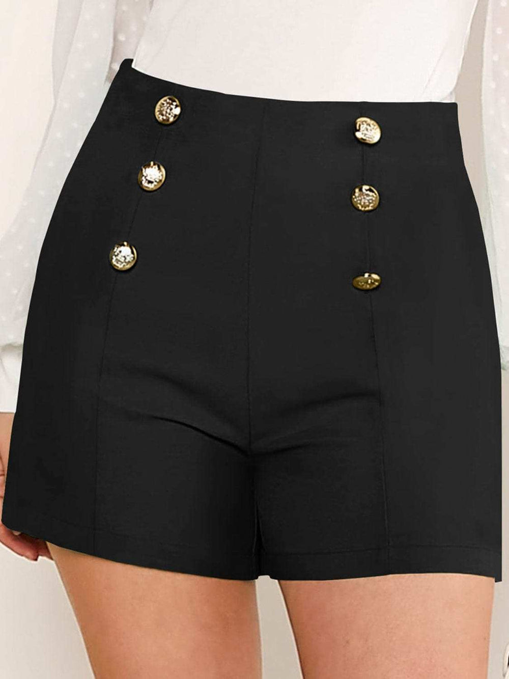 Decorative Button High Waist Shorts - Trendsi - Flyclothing LLC