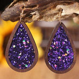 Sequin Wood Teardrop Earrings - Trendsi - Flyclothing LLC