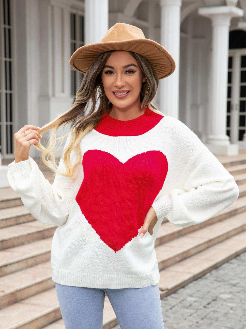 Heart Graphic Round Neck Sweater - Trendsi - Flyclothing LLC