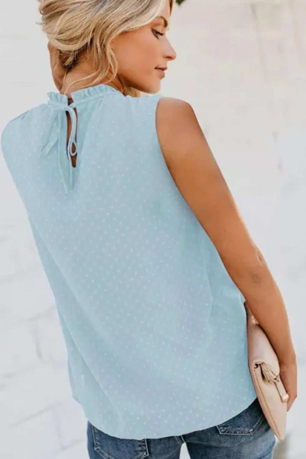 Smocked Tie Back Frill Trim Tank - Trendsi - Flyclothing LLC