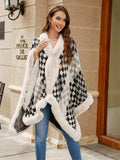 Checkered Faux Fur Trim Poncho - Trendsi - Flyclothing LLC