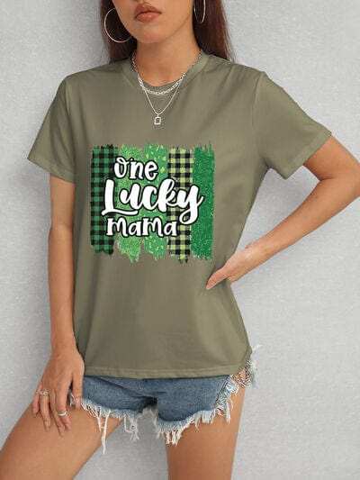 ONE LUCKY MAMA Round Neck T-Shirt - Trendsi - Flyclothing LLC